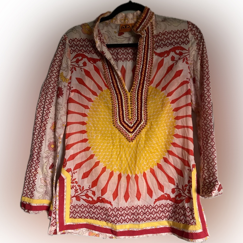 Tory Burch Tunic Women 2 Giverny Engineer Bead Voile Cruise Resort Cover Up Sun